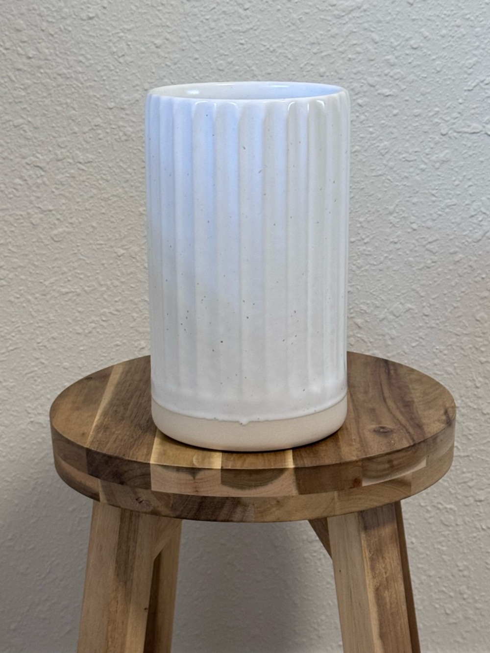 Fable Home The Vase Speckled White Ribbed Ceramic Stoneware NIB Portugal Artisan